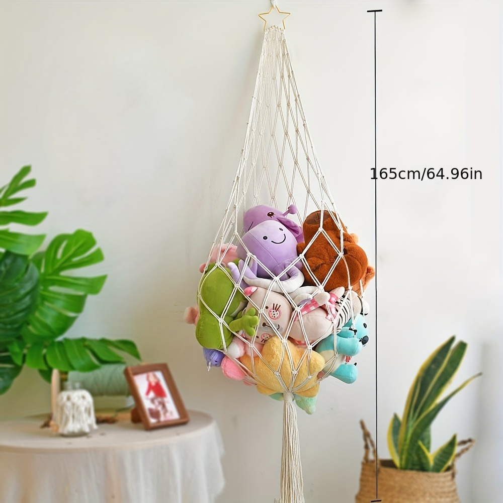 Image of 1pc Bohemian Handmade Macrame Holder - Colorful Stuffed Animal Net With Tassel, Wall-mounted Storage Solution For 's Room Decor, Durable Polyester, Storage Bins For Home Organization