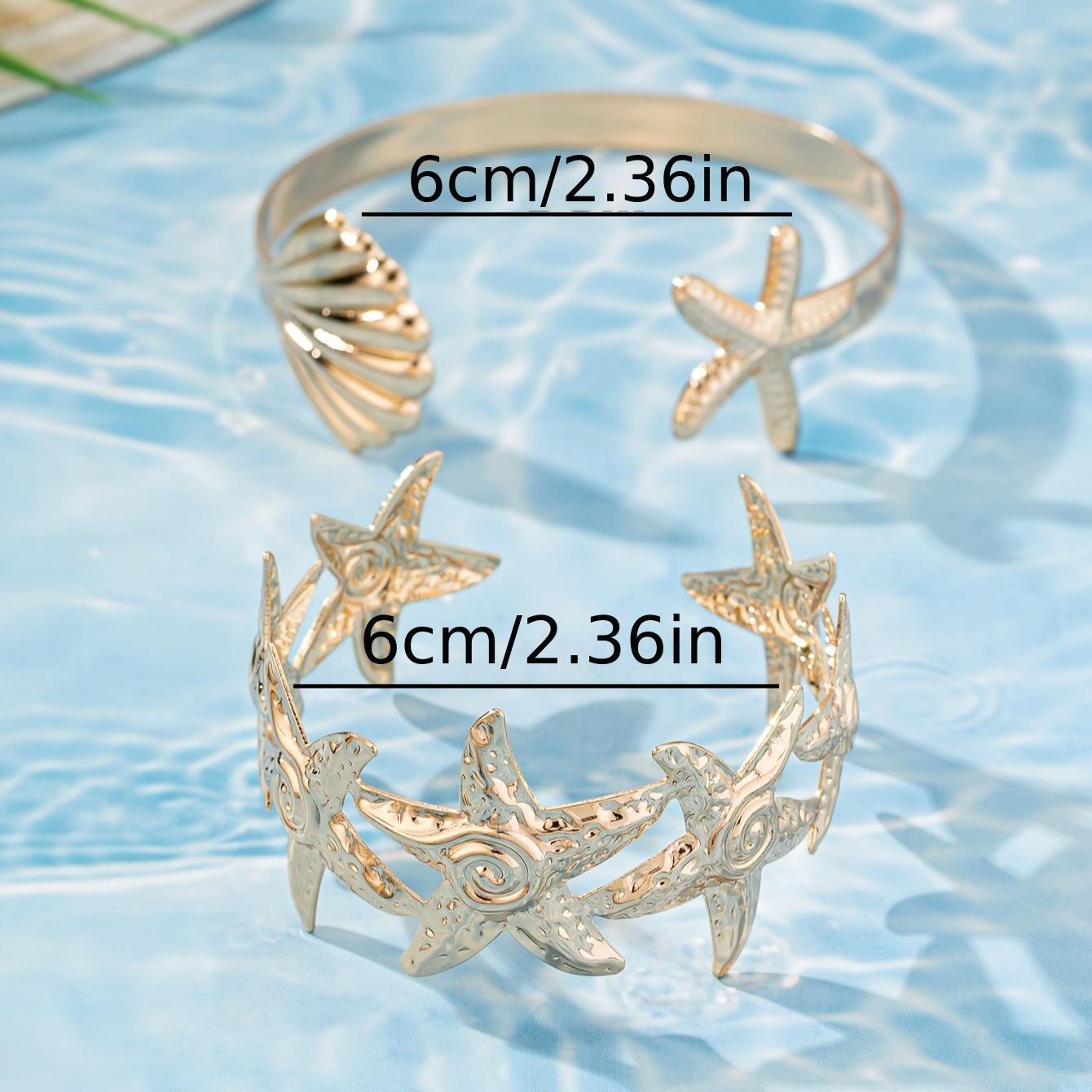 Nautical Starfish & Shell Bracelet Set Golden Tone Ocean Themed Ba