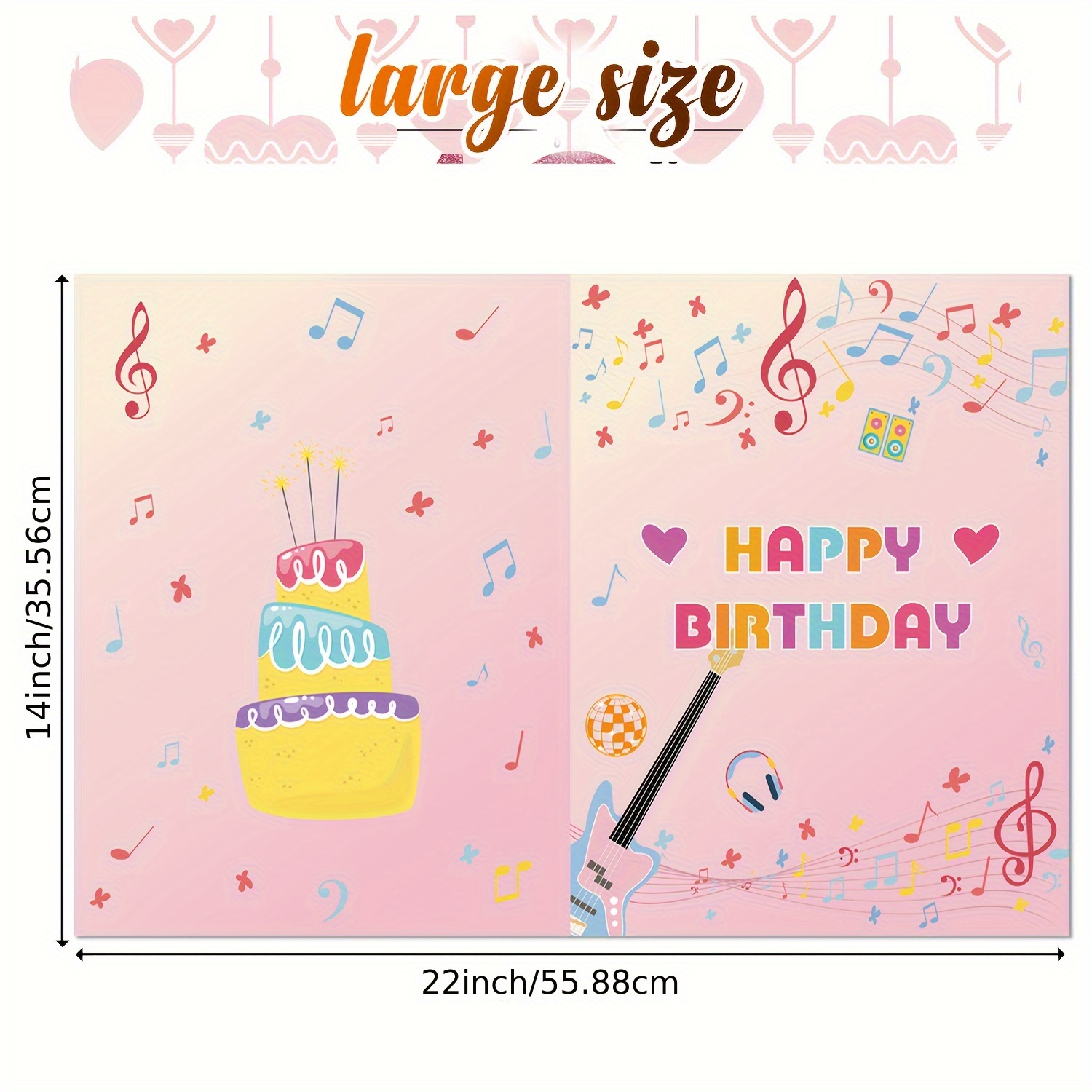 jumbo pink birthday card with envelope giant   card musical theme with happy birthday text cake musical notes design   womens birthday celebrations 14x22 inche