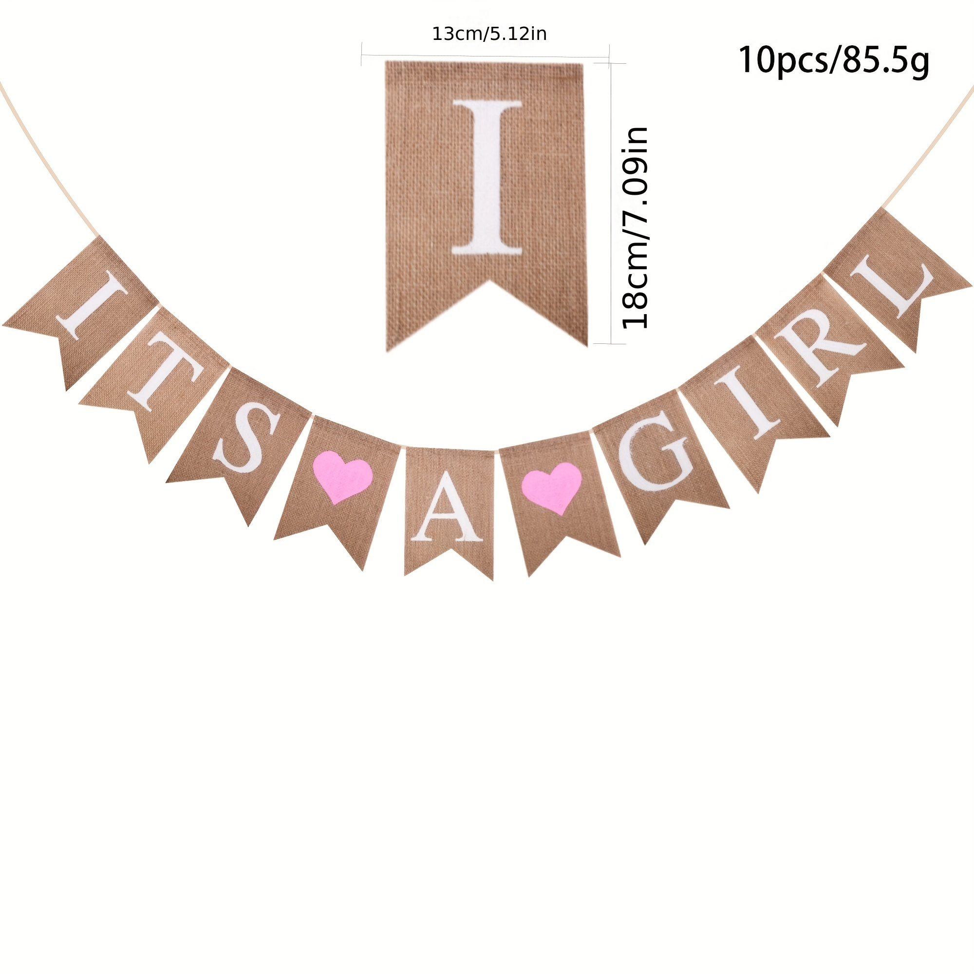 Pink Heart Its A Girl Burlap Flag Girl Birthday Party Background Decoration Pull Flag 10pcs