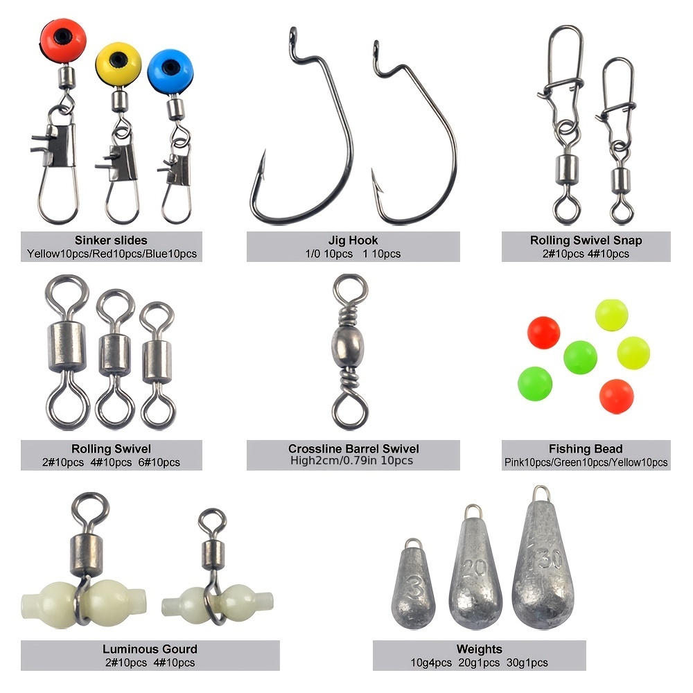 177pcs Fishing Accessories Set Kit Crank Hook Rolling Swivel