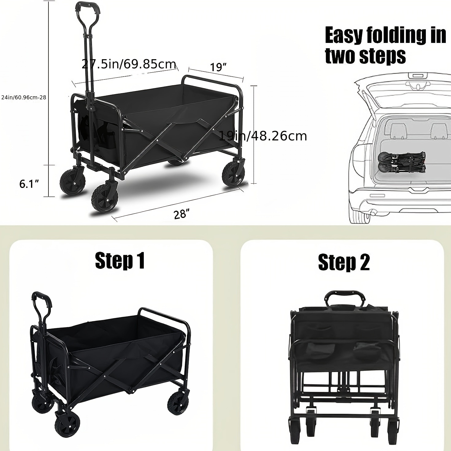 62620 - Carrito de transporte plegable para playa, camping, jardín, con  ruedas grandes, mango ajustable todoterreno especial, carrito de playa para