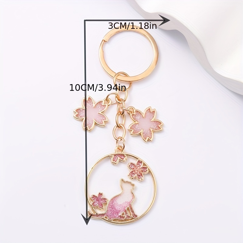 1pc Lovely Cherry Blossom Keychain Wholesale Plush Alloy Flower Bag Pendant  Colored Floral Pom Pom Hanging Decoration