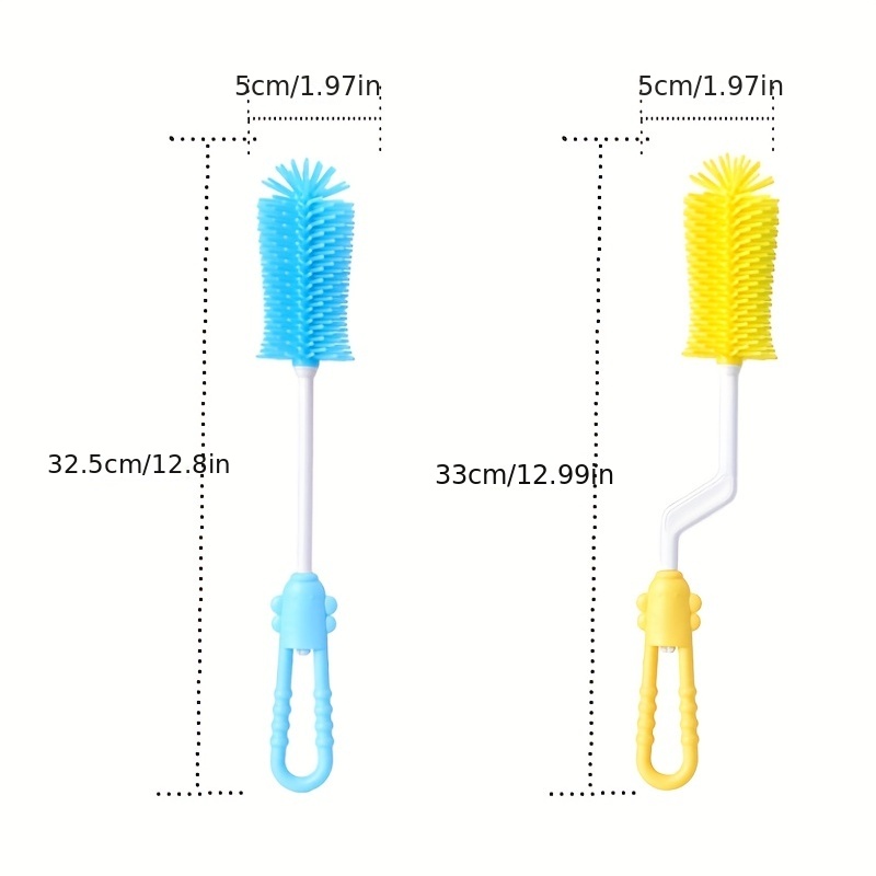 360 Rotating Silicone Bottle Brush Set for Baby Bottles, Pacifiers & Straws