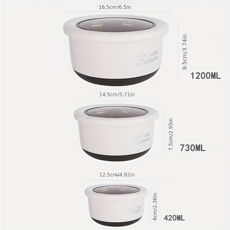 3pcs Stainless Steel Lunch Boxes Portable Sealed Fresh keeping Bowl