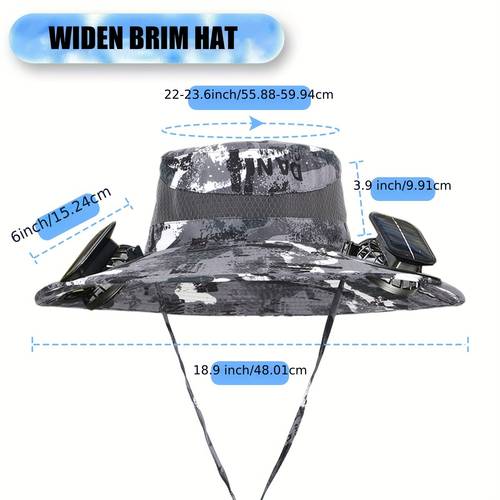 solar fan sun hat widen brim outdoor fishing men hat with 2 fans adjsutable 180 rotating fan cooling upf 50 hat