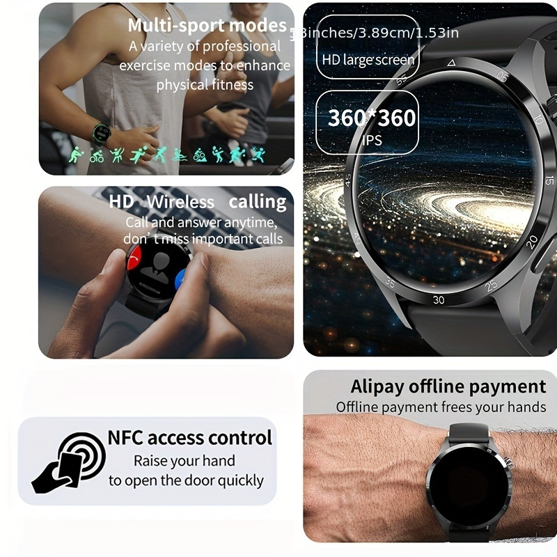 NFC Smart Watch For Men, GPS Motion Trajectory AMOLED 360*360 HD Screen, AI Voice Wireless Call, Compass Sport Fitness Tracker Smart Watches_voghion.com