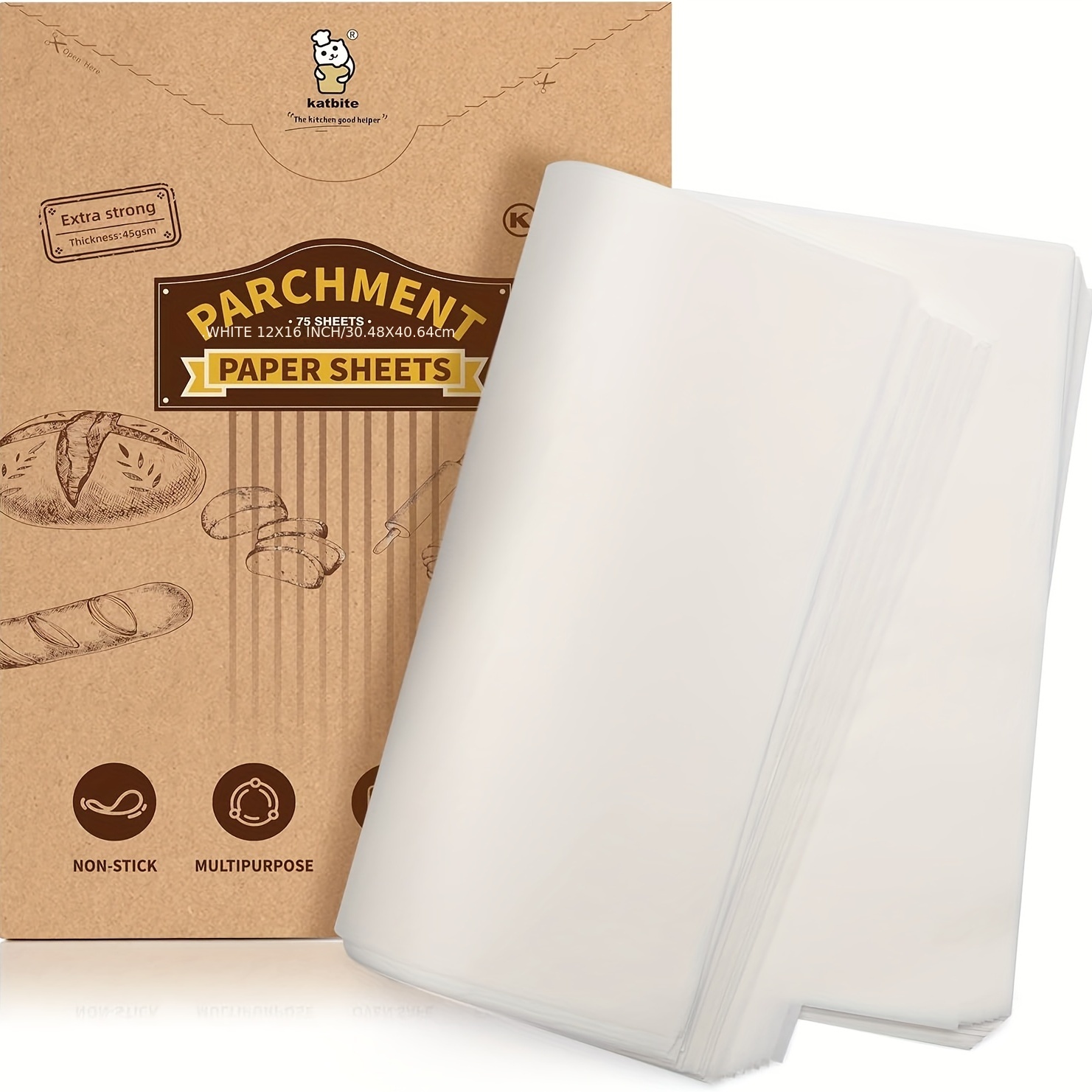 Katbite 12x16 Inch Parchment Paper Sheets, Pre cut Unbleached Baking Paper,  Heavy Duty & Non-stick for Half Sheet Baking, Cooking, Grilling Wrapping