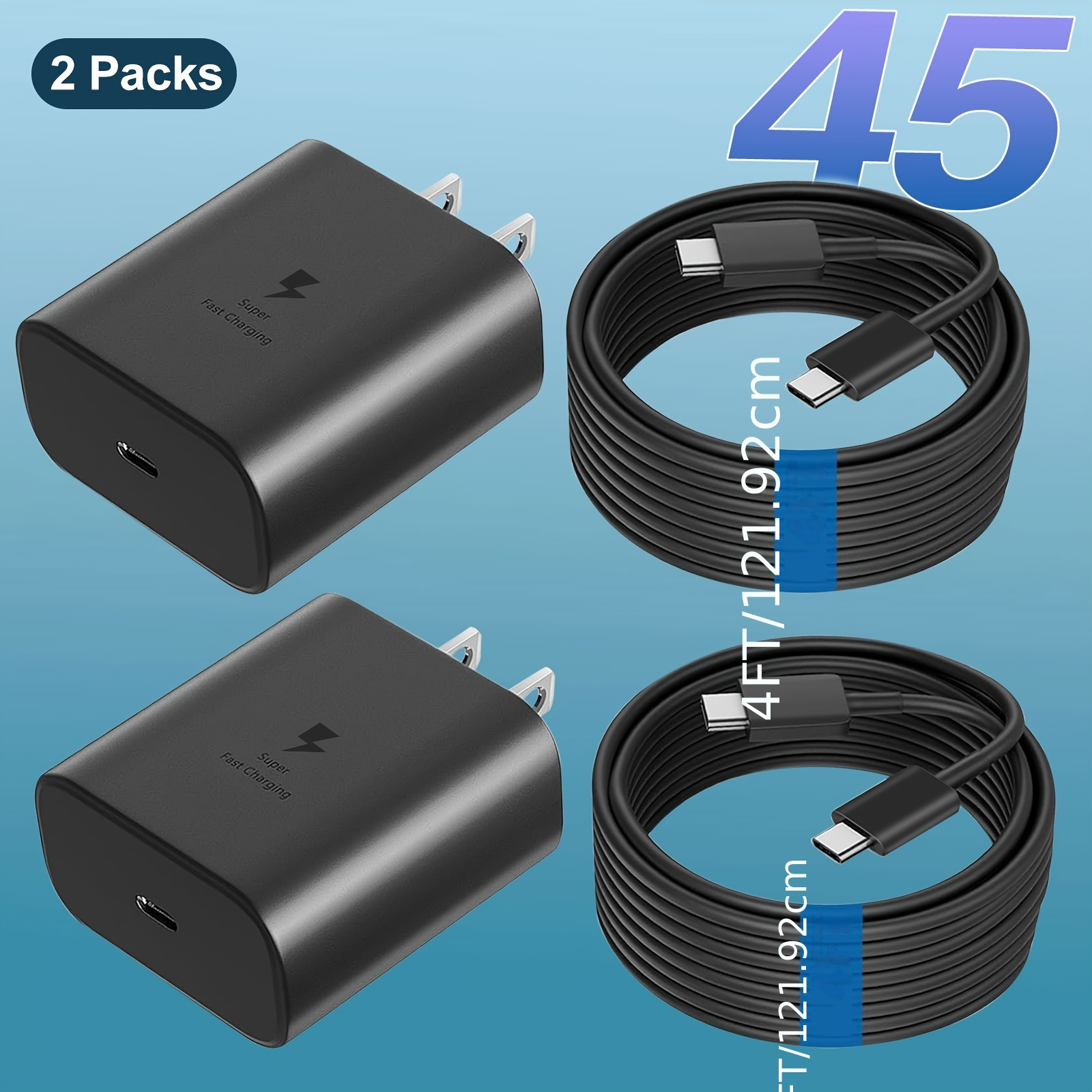 Cargador USB-C súper rápido de 45 W, 6.6 pies, tipo C, cable de carga  rápida, bloque de cargador de pared para teléfono Android para Samsung  Galaxy