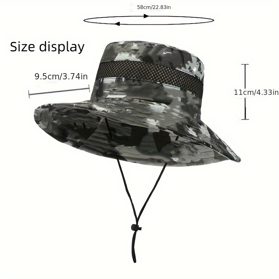 Customized Logo Pattern Camouflage Bucket Fishing Hat, Bucket Hat, Sun Hat, Adjustable Chin Belt UV Protection Summer Outdoor Hat,Temu