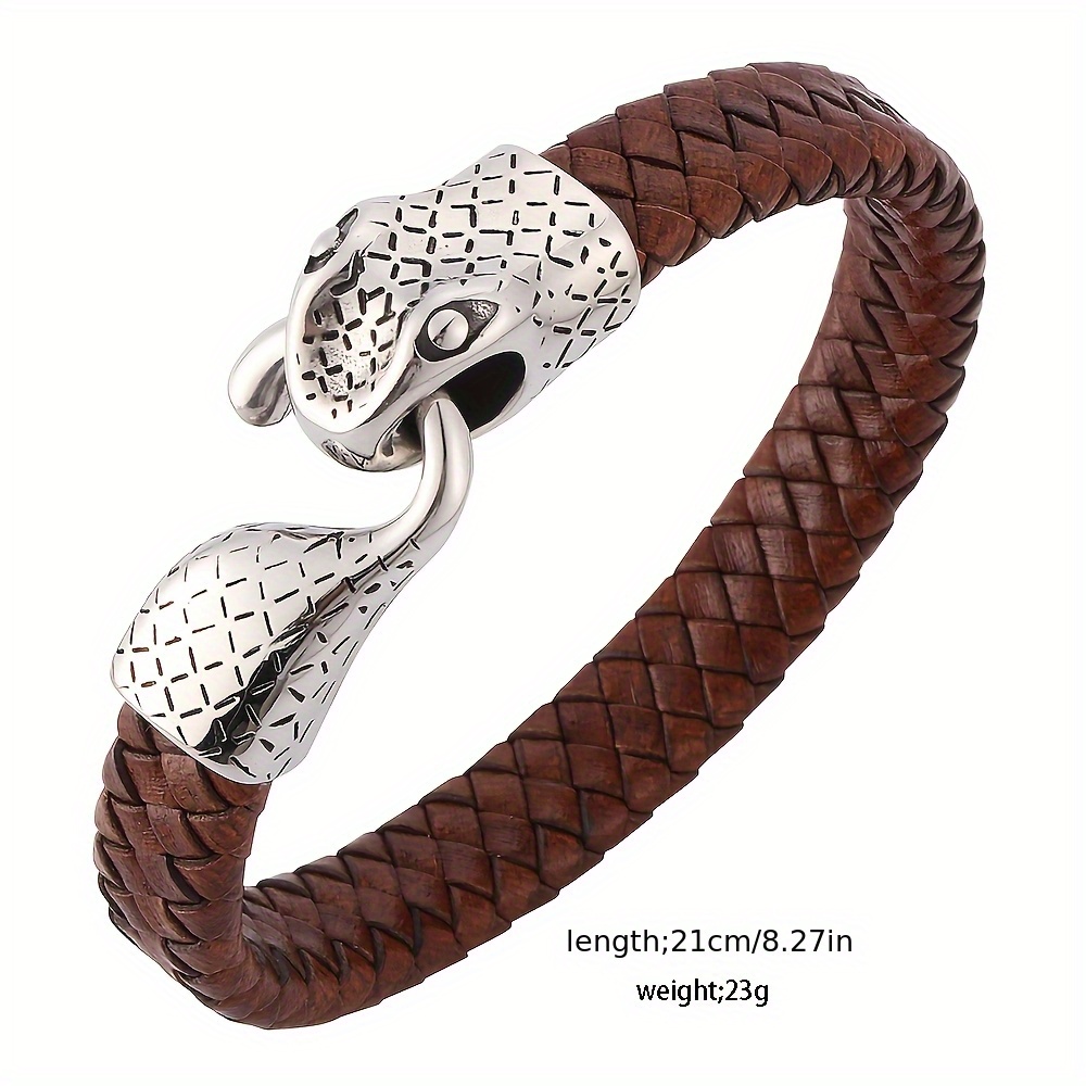 Retro Snake Leather Bracelet Punk Style Snake Head Bracelet