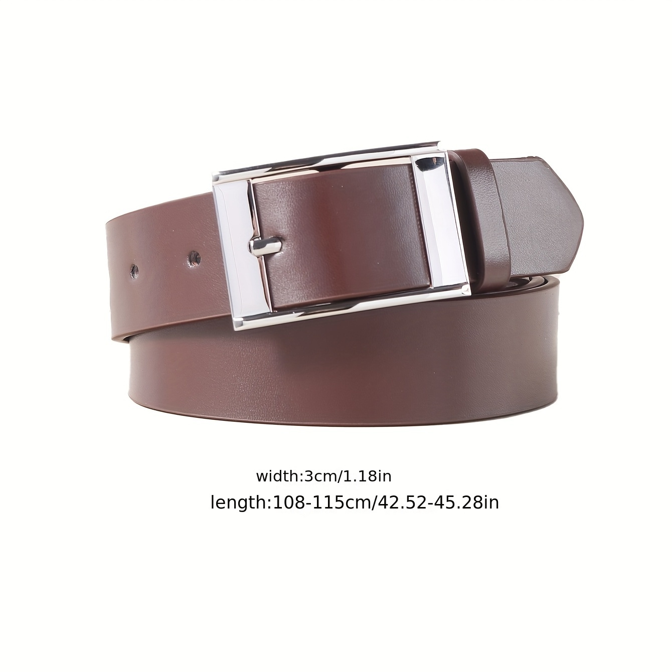 Men's Casual Rectangular Buckle PU Belt Solid Button Belt