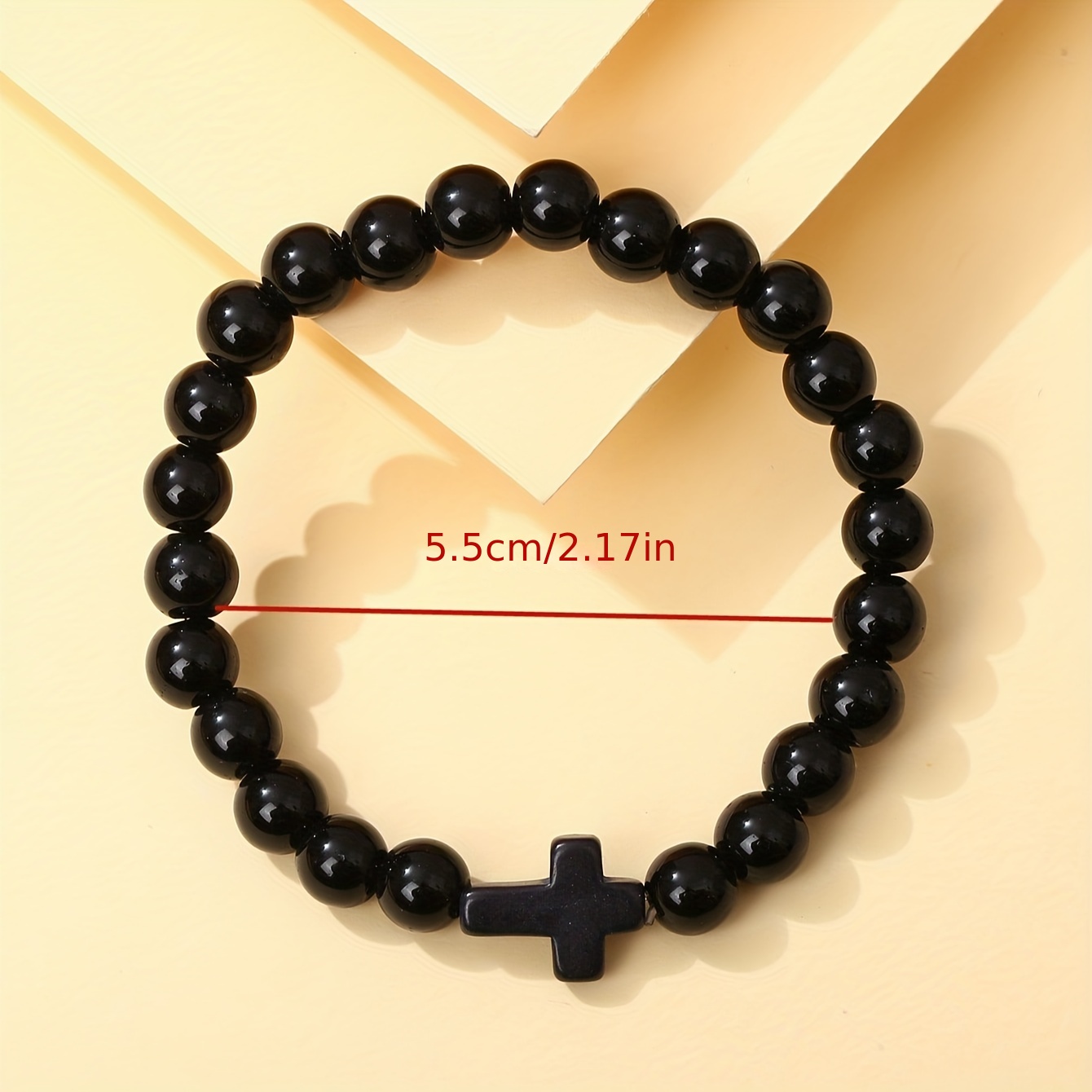 Mens Onyx Beaded Cross Bracelet