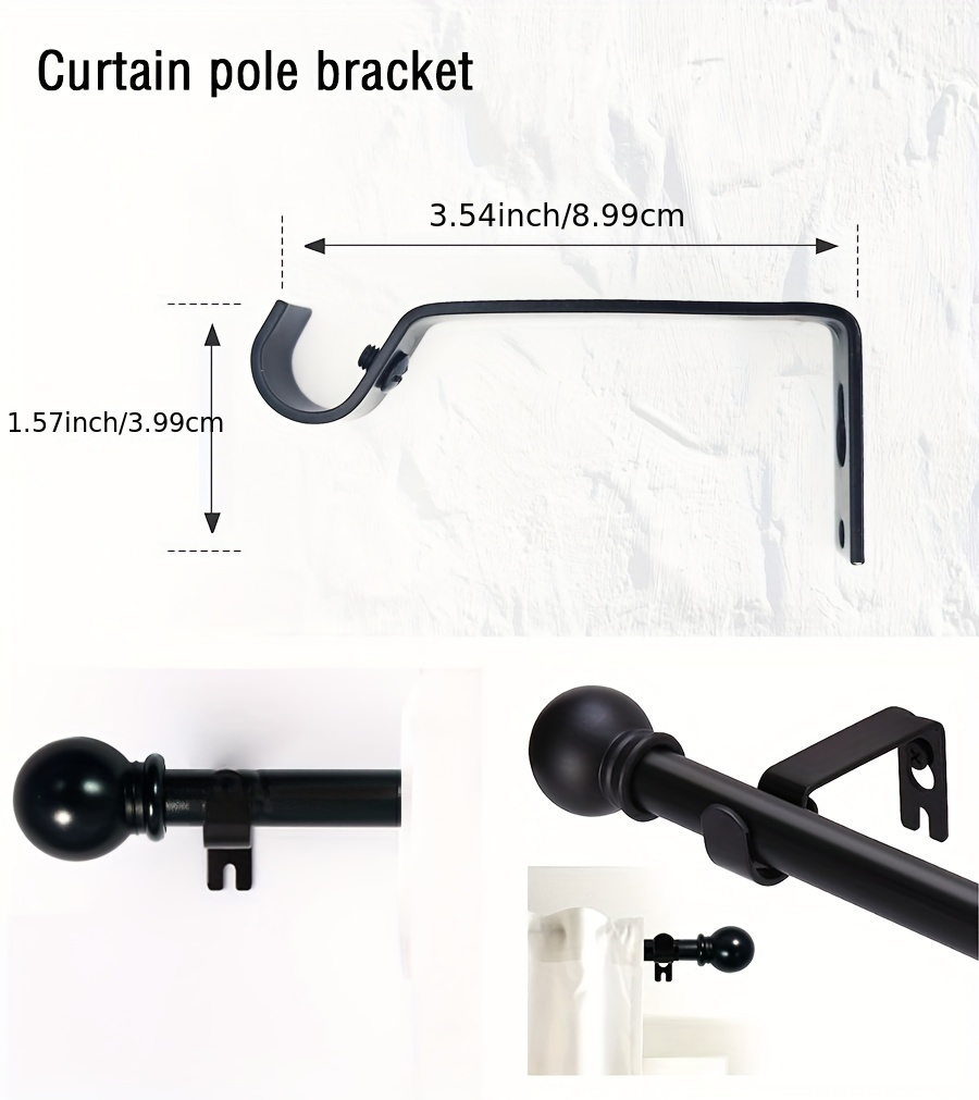   curtain rod set with adjustable length metal construction elegant       curtain bracket holders and decorative curtain hooks black white details 4