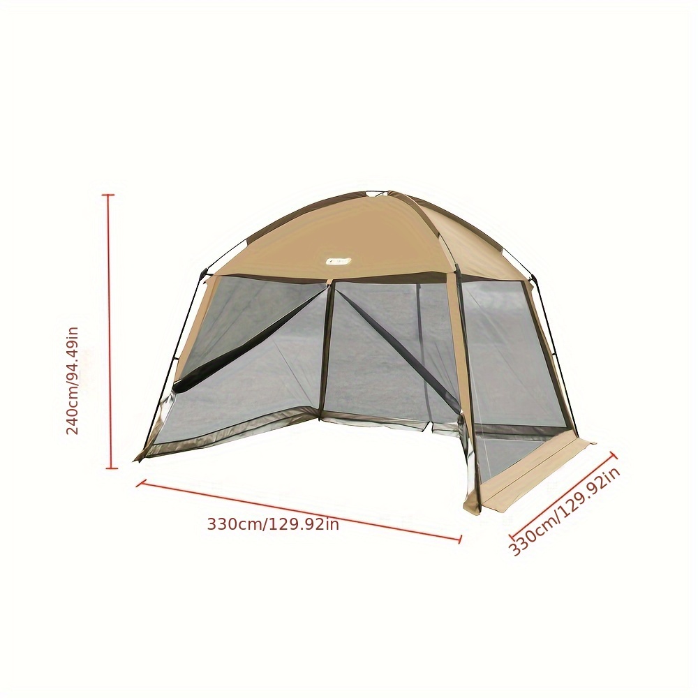 TEMU Khaki Square Mesh Screen Shelter Outdoor Tent, 3. Steel Bracket Polyester With Normal Waterproof Level & Buckle Closure, Suitable For 14+