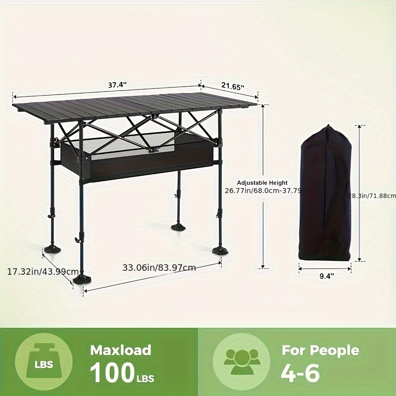 TEMU Outdoor Foldable Portable Picnic Camping Table, Roll- With Bag, Suitable For Indoor, Outdoor, Camping, Beach, Backyard, Barbecues, Parties, Patios, And Picnics