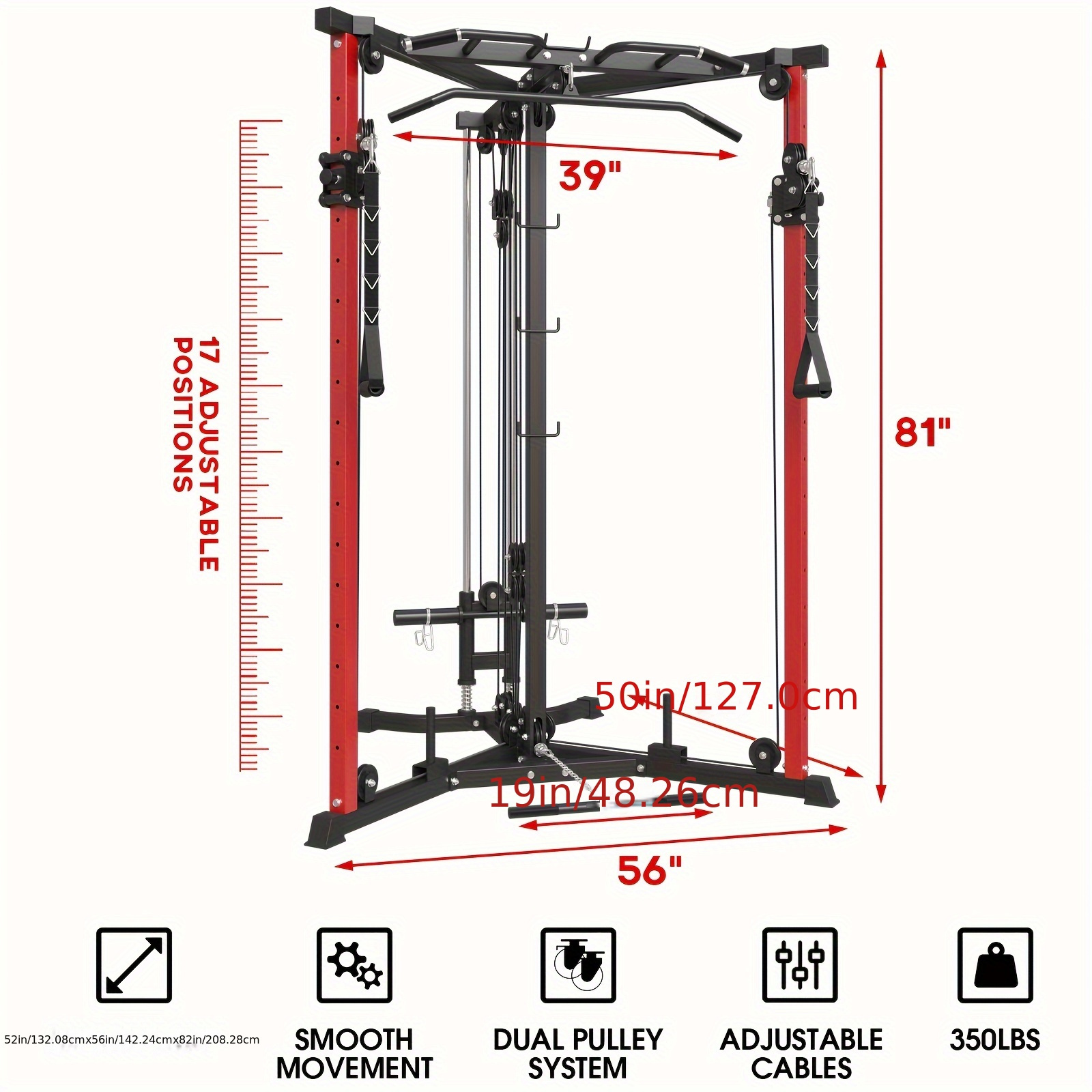 

Cable Crossover Machine, 350lbs Weight Capacity, With 17 Adjustable Positions, , Cable Bars And Pivoting Pulley System, For Chest Muscles Building, Strength Training