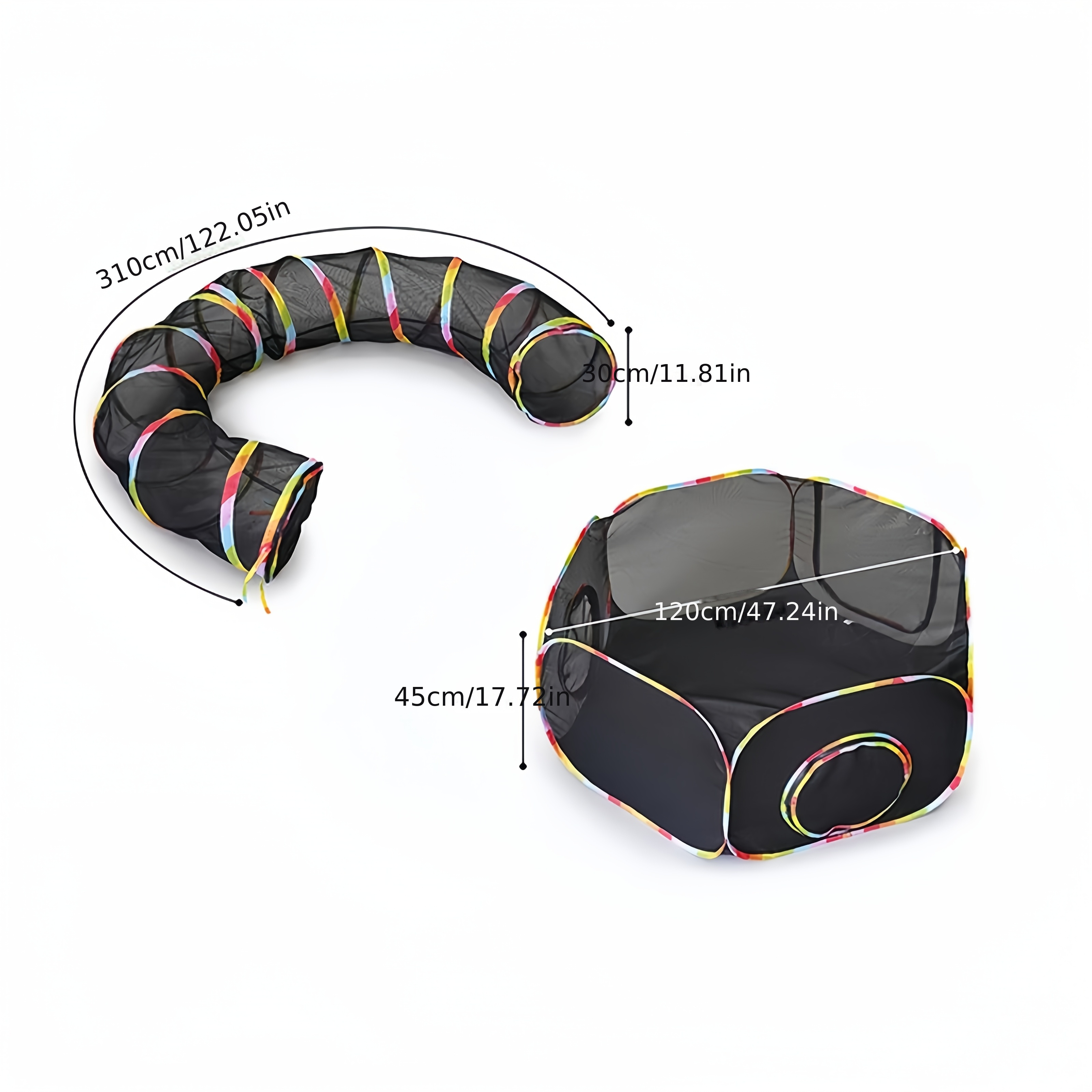 Regenboogkleurige Zomer Buitenshuis en Binnen Mesh Huis voor Katten, Honden & Fretten – Ademend Polyester Veiligheidshuis met Tunnelsysteem, Eenvoudig in elkaar te zetten, Duurzaam & Draagbaar Ontwerp, Katent