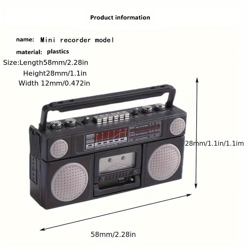 

[dollhouse ] Miniature Toy For Dollhouses - Gray Rubber Mini Tape Recorder With Black Accents, 10.24" H X 5.88" W X 2.76" D, Food Play Scenes & Decorative Accessories