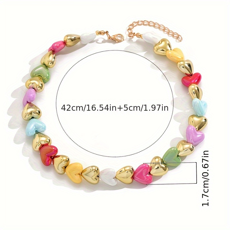 Boho Resin Heart Necklace Colorful with Lace Top