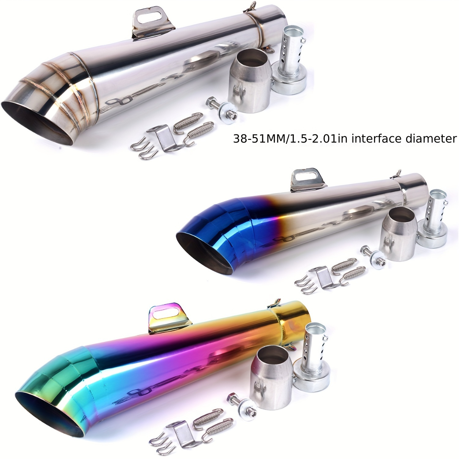 1pc 51mm universal stainless steel motorcycle exhaust pipe off road compatible built in db killer   performance upgrade for most motorcycles details 3