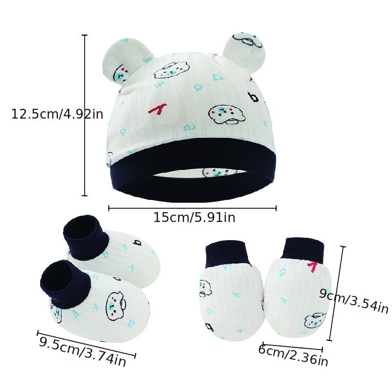 Baby Boy Outfit Set with Cartoon Cap, Mittens, Socks & Shoes