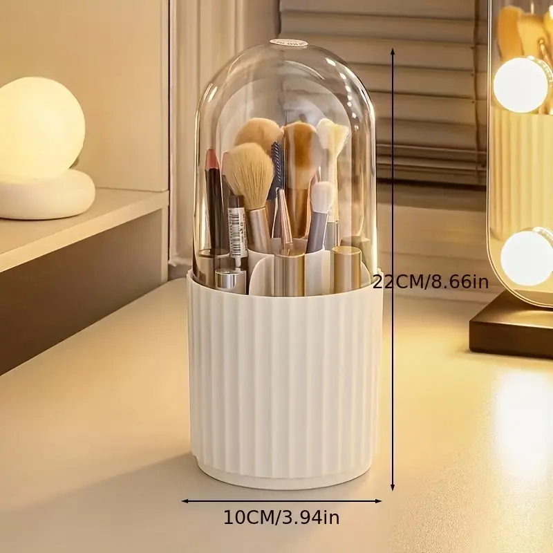 360 rotating makeup organizer with clear dome lid vanity storage box for office durable plastic construction makeup vanity desk sturdy construction beauty enthusiasts Product details 6