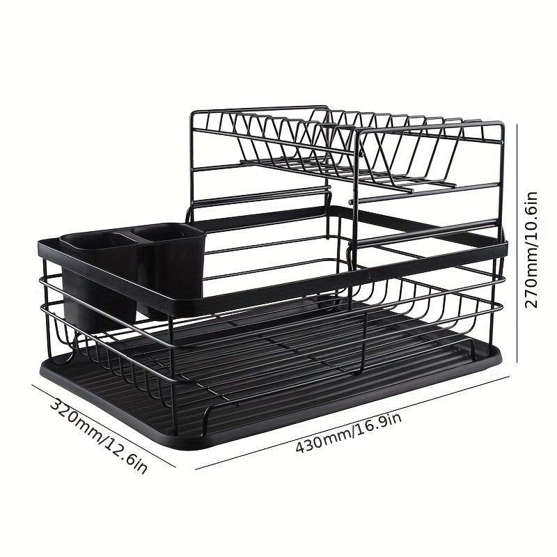 Dish Drying Rack Rustproof Organizer with Drain Board Holder Dish Drainer  Double Dual Layers Drip Tray Cups Bowls Holder