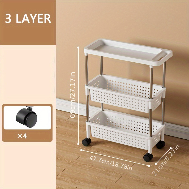 4 3-Tier Plastic Rolling Utility Cart Multi-Functional Storage