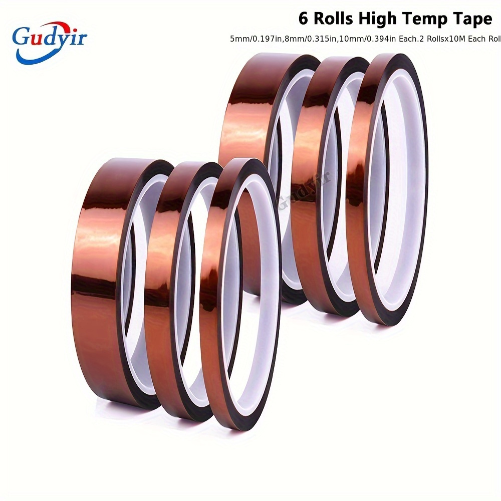 Image of Set Of 6 Rolls Of High-temperature Tape, Muulaii Heat-resistant Tape Suitable For Thermal Applications, In Widths Of 5mm, 8mm, And 10mm, Each Roll Measuring 10 Meters