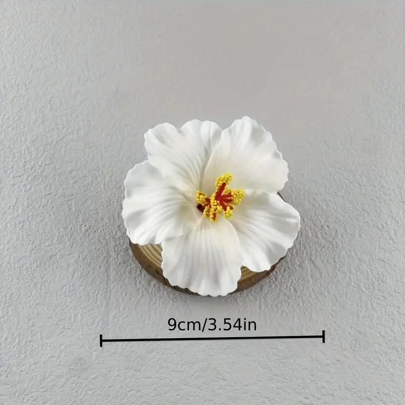 20pcs bohemian white hibiscus flower hair pins artificial plastic hair clips with yellow center vibrant accessories for women mother s day gifts dance parties summer vacations cute hair accessories look foliage Product details 2