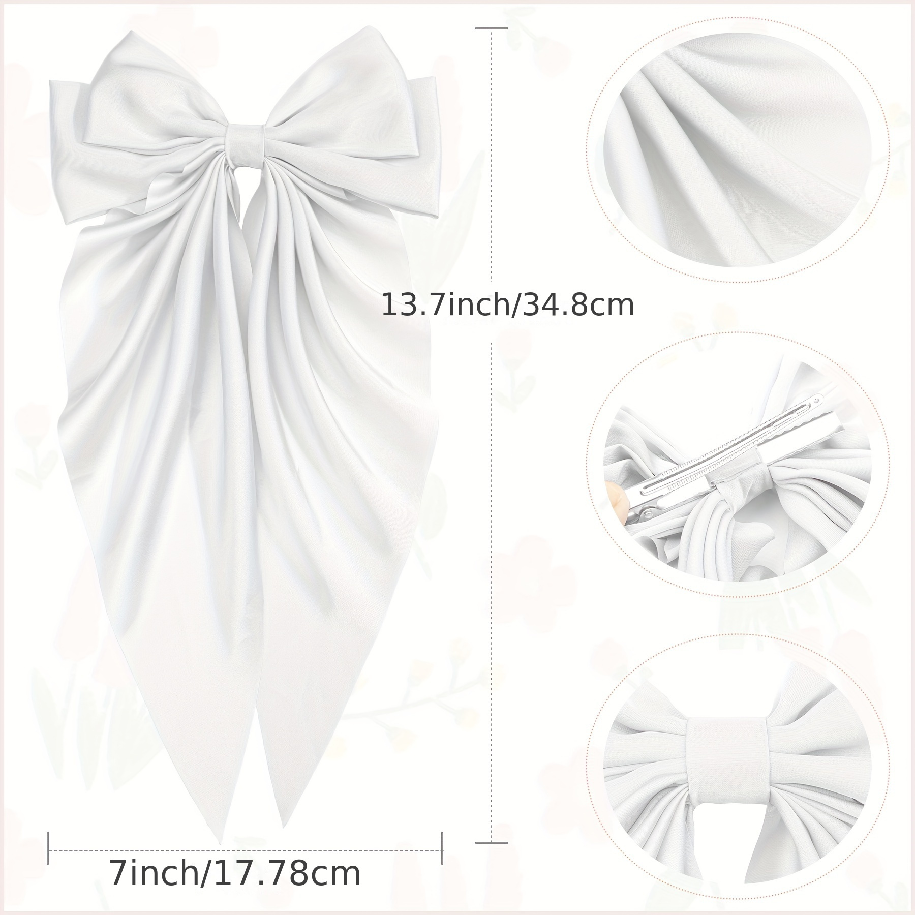 TEMU 1 Elegant Sweet Solid Color Long Tail Bow Duckbill Clip Retro Fabric Girl Bow Hair Clip Cute Back Solid Color Hair Accessory