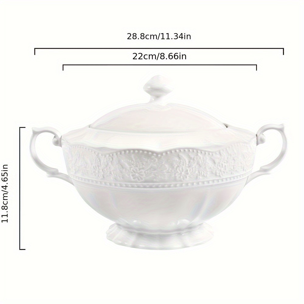 elegant white ceramic soup   with lid and handle     parties details 2