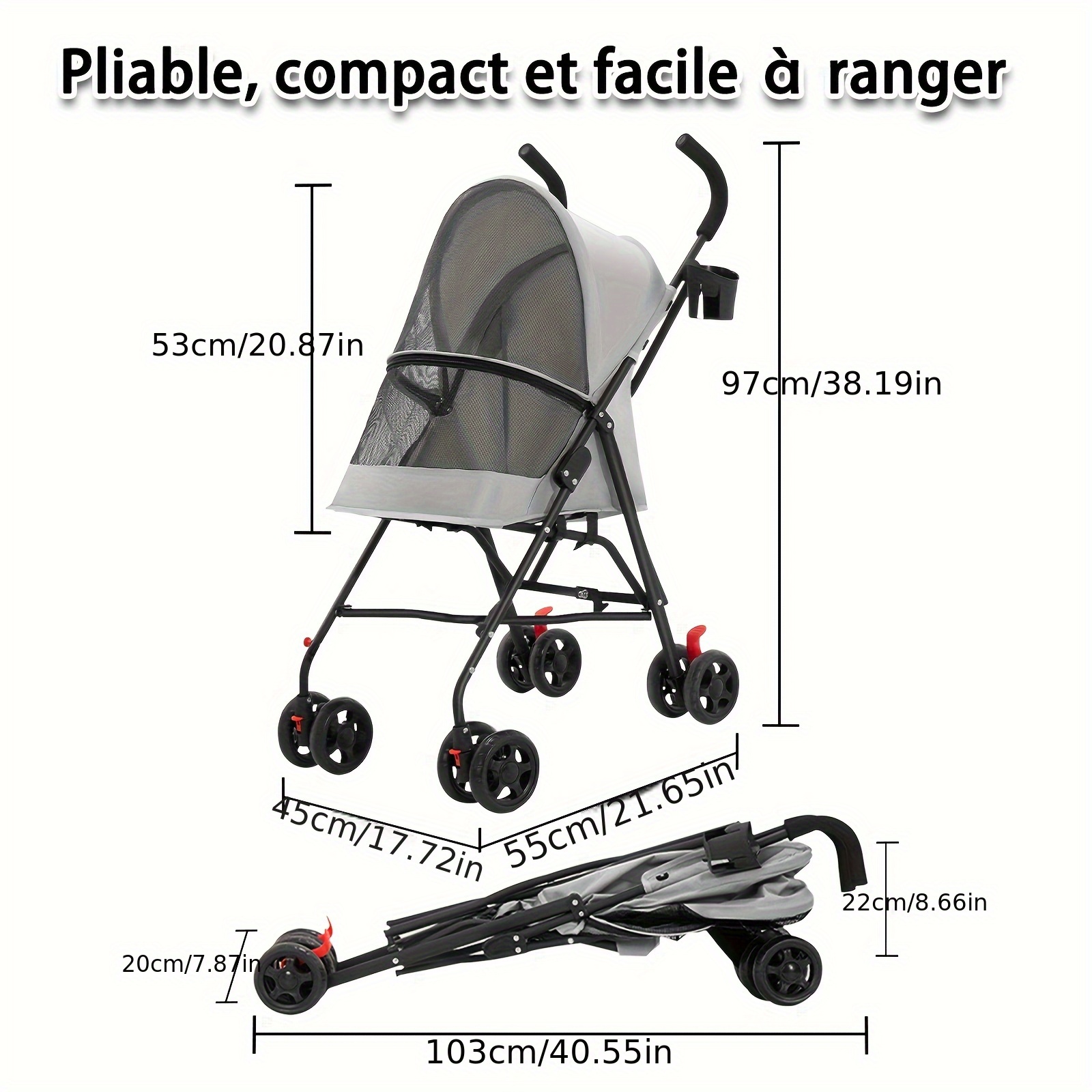 TEMU Carrito portátil para mascotas de tela Oxford | Transportín para perros y gatos | malla transpirable y ruedas bloqueables (Diseño compacto)
