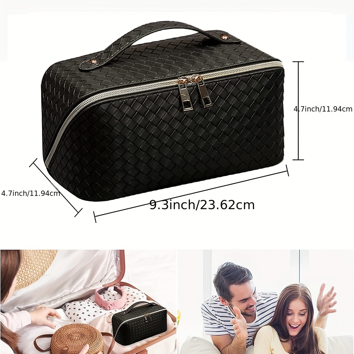  Travel Makeup Bag for Women Large Capacity Cosmetic Bag  Waterproof Black Checkered Portable PU Leather Toiletry Bag Organizer  Makeup Brushes Storage Bag with Dividers and Handle : Beauty & Personal