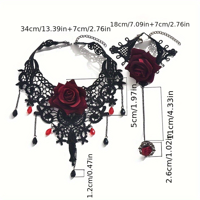 2pcs Gothic Punk Style Openwork Lace Flower Set