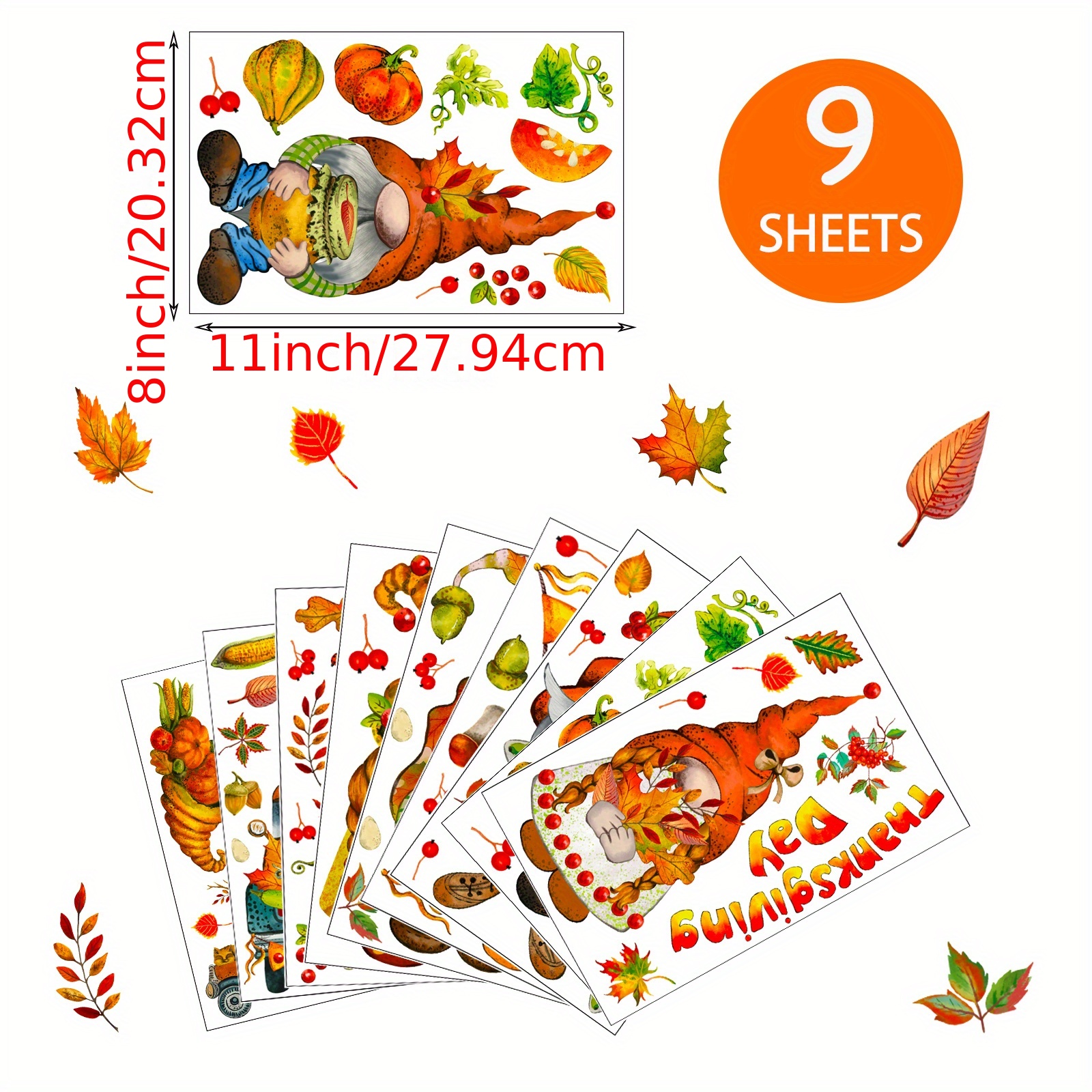 9 small Sheets Autumn Window Clings Autumn Window Decals for Thanksgiving  Fall Home Party Decorations 