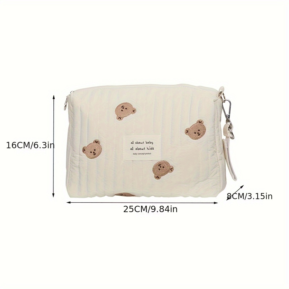 [1pc Embroidered Diaper Clutch Bag] Embroidered Diaper Clutch Bag for Strollers, Polyester Quilted Organizer Pouch with Zipper, Cute Floral Design, for Ages 14+