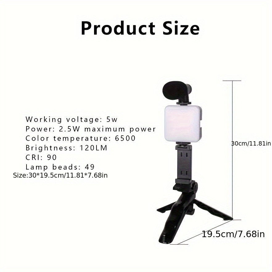 ay49 phone fill light tripod vlog selfie stick video remote camera stand mic set mobile vlogging kit for smartphone android cellphone vlog mic microphone led light tripod stand phone holder 3 colors mode camera video vlog making kit ay 49 vlogging kit with grip rig shotgun microphone with remote starter kit with mini microphone for live stream video calls vlogging details 12