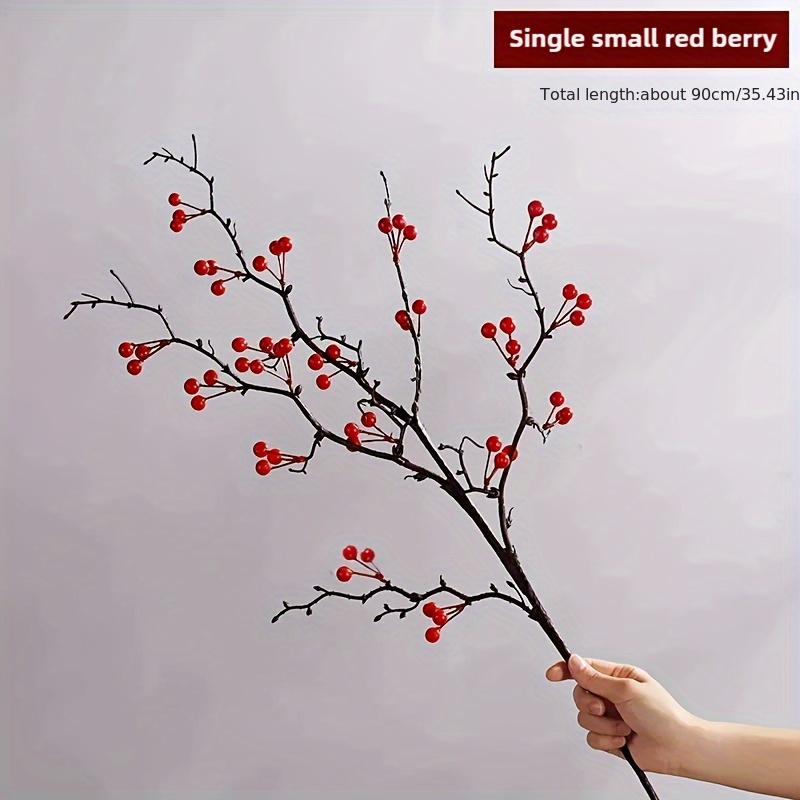 2 Stems Of Artificial Flowers, Long Stemmed Faux Berries, Red Artificial Flower Decorations For Festive Home Décor And Photography Props