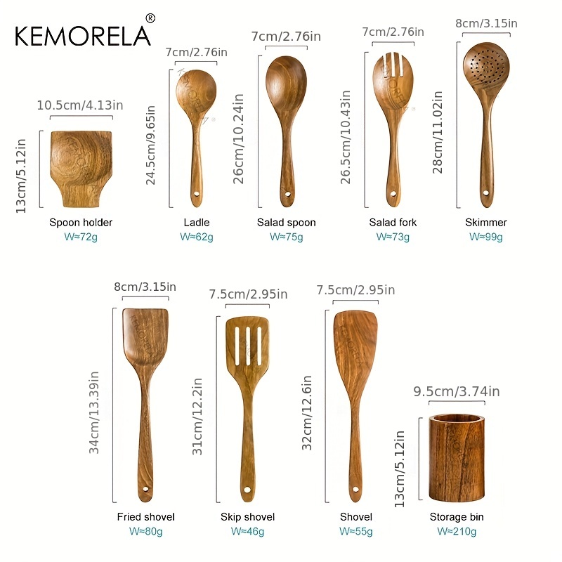 9PCS Wooden Spoons For Cooking, Wooden Utensils For Cooking With