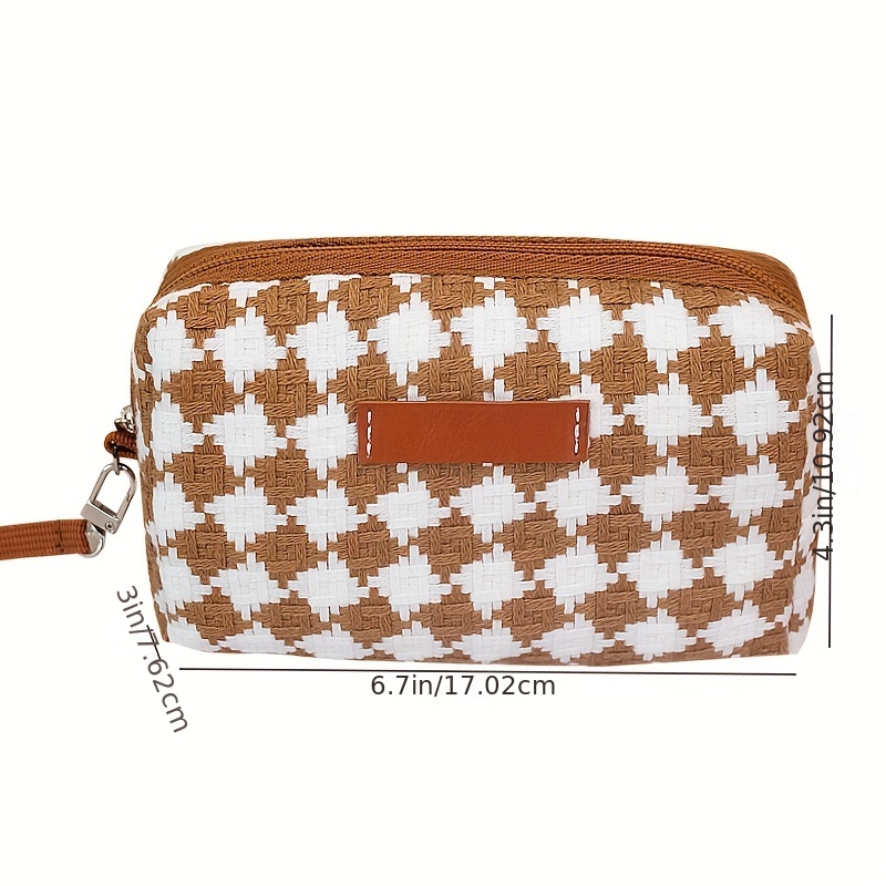 Ins Checkerboard Knitted Cosmetic Bag For Women Large-Capacity