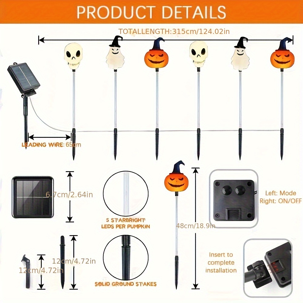 solar 6pcs halloween   lights color changing plug in outdoor waterproof decorative lights suitable for horror parties yard cemetery lawn and   decoration festive outdoor display lights Product details 2