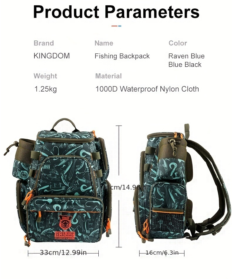Kingdom 1pc Multifunctional Fishing Tackle Backpack, Waterproof Large  Capacity Storage Bag For Fishing Reel Rod Lure Accessories