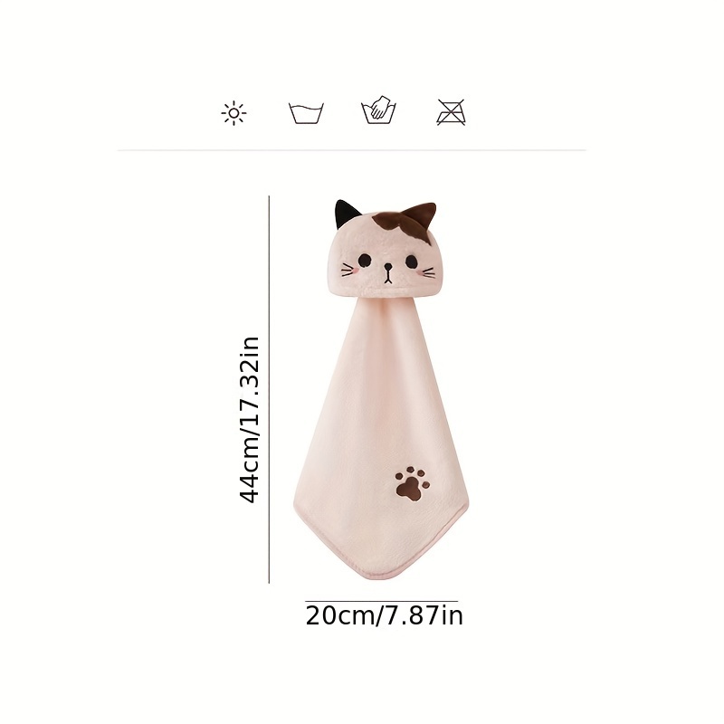 1PC Cartoon Cat Hanging Hand Towels Soft Coral Velvet Cute Kids Baby Wipe  Handkerchief for Home Kitchen Quick Dry Bath Towels