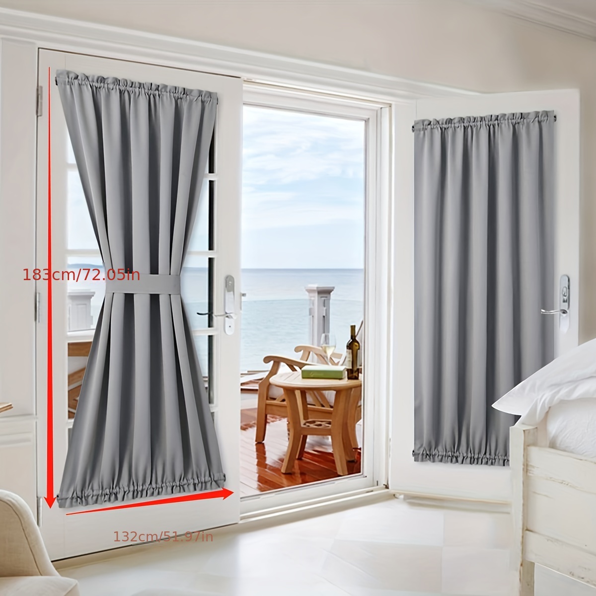 Cortinas opacas para puerta de entrada, color liso, estampado gris claro,  cortina de puerta francesa con aislamiento térmico para puerta delantera