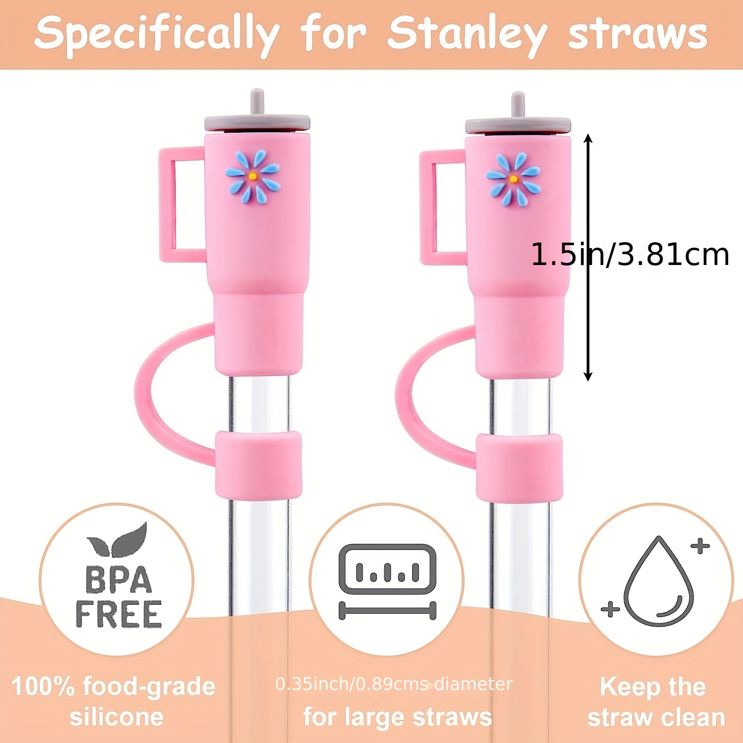 Christmas Straw Cover Cap for Stanley Cup Silicone Straw Topper Compatible  with 30&40 Oz Tumbler with Handle,Straw Tip Covers 10mm 0.4in for Straw Tip