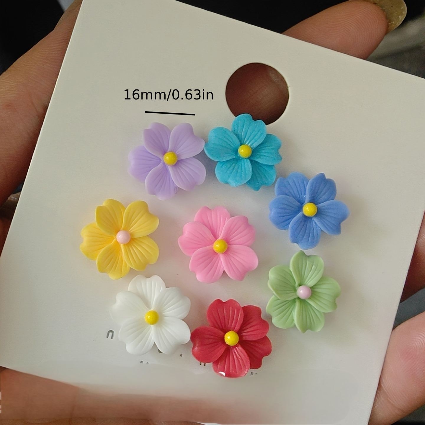 8pcs Pastel Floral Earrings Resin Plastic Post Dainty Five Petal Designs