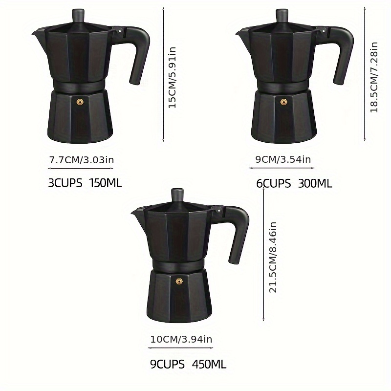 Percolador de café de 3/6/9 tazas - Cocción de café italiano y cubano, fabricante de café griego, construcción metálica duradera, no necesita electricidad, mango y boquilla fáciles de usar, perfecto para uso en casa, oficina o cafetería, bar de café, equipo de oficina para café, acabado metálico elegante, material fácil de limpiar - Imagen 3