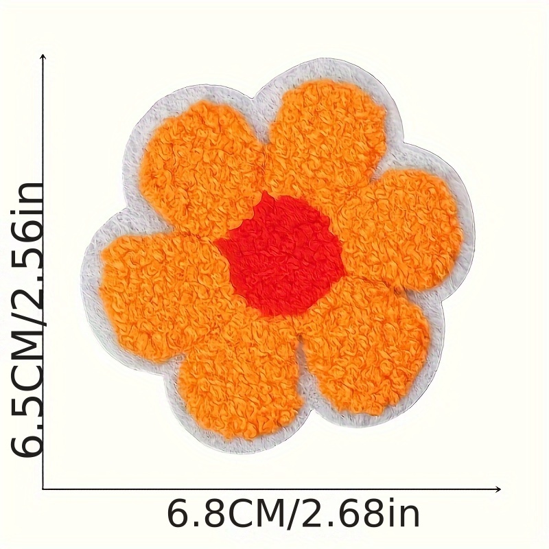 Pair of Orange Blue Flower Patches Iron Sew on Flowers Embroidered
